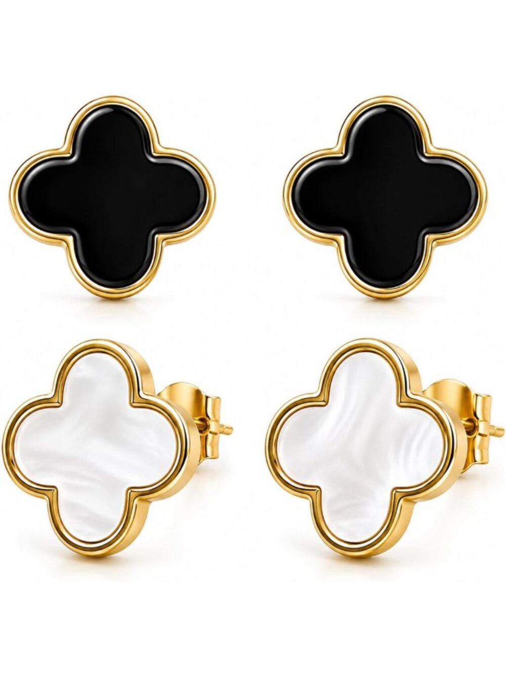 18K Gold Plated Clover Earrings Set | Four Leaf Studs for Women | Perfect Gift